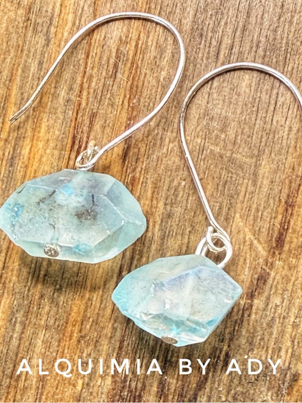 RAW BLUE QUARTZ + seafoam crystal drop earrings with silver hooks